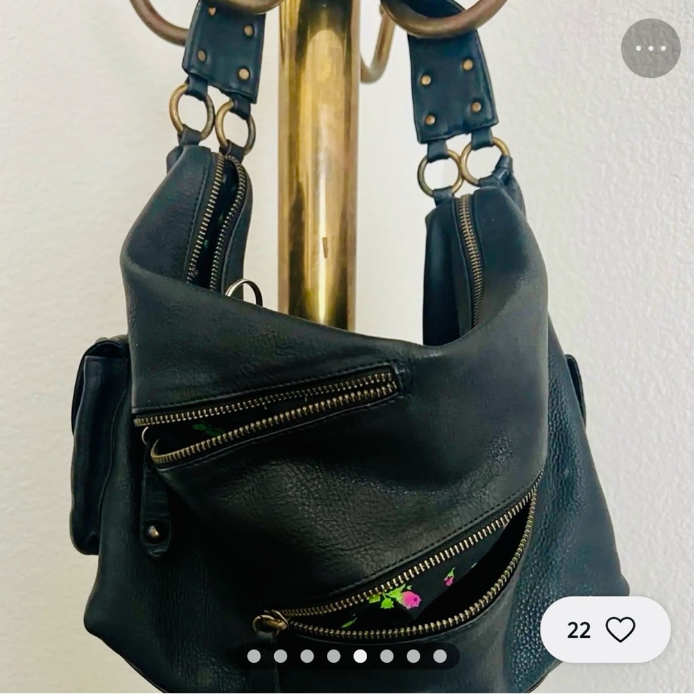 Betsey Johnson Black Hobo Bag All Leather Vintage - Picture 14 of 15